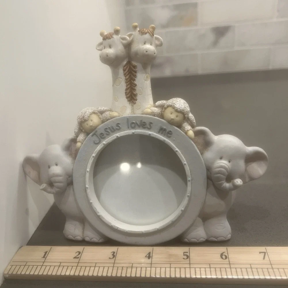 Baby Baptism Photo Frame Jesus Loves Me Religious Noah's Ark Russ Animals 3x3